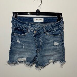 Lovervet Frayed Hem Distressed Blue Denim Jean Shorts
